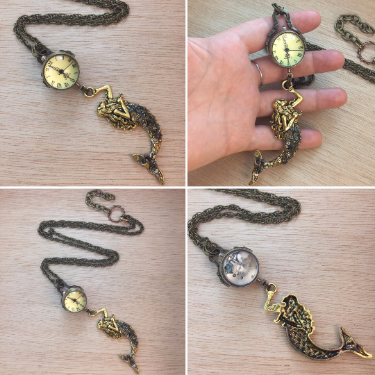 Alice in Wonderland Pocket Watch Necklace in Bronze