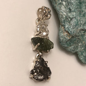 Moldavite + Meteorite + Herkimer Diamond Necklace - Necklace - AlphaVariable