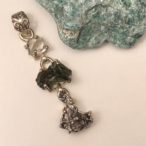 Moldavite + Meteorite + Herkimer Diamond Necklace - Necklace - AlphaVariable
