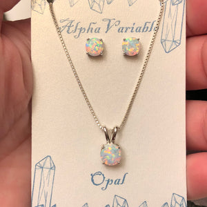 Opal Earrings + Necklace Set - Jewelry Sets - AlphaVariable