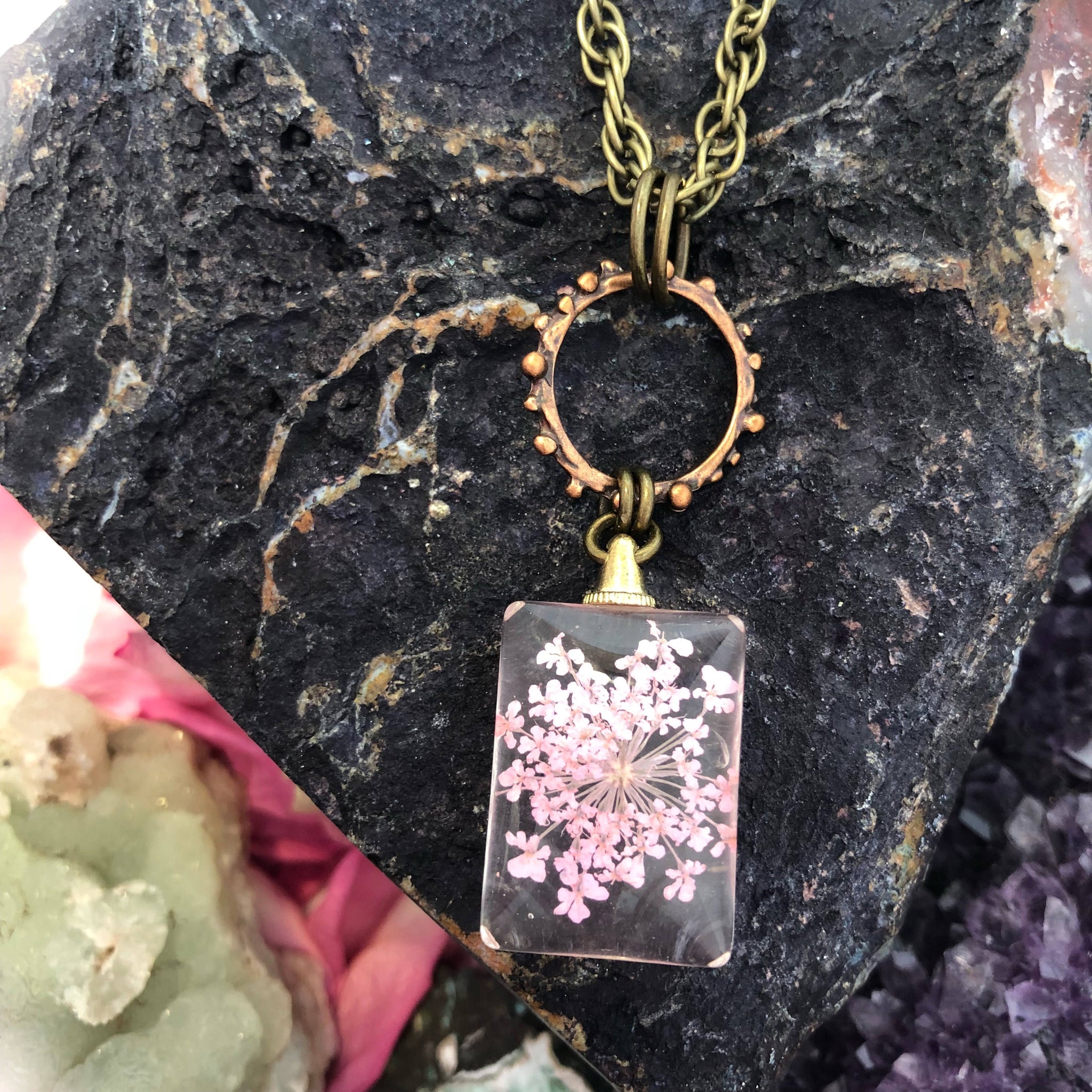 Real Pressed Flower and Resin Star Necklace in Pink Orange Mix · Ann + Joy ·