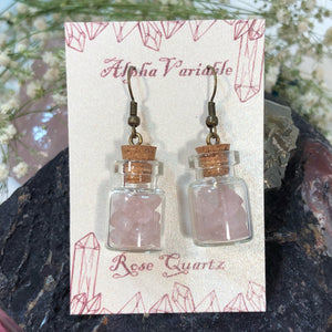 Rose Quartz Apothecary Bottle Earrings - Earrings - AlphaVariable