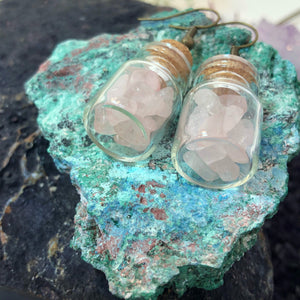 Rose Quartz Apothecary Bottle Earrings - Earrings - AlphaVariable
