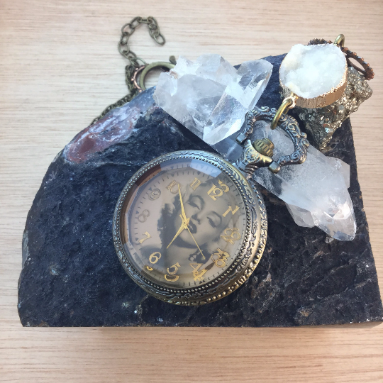 Steampunk Gear Druzy Marilyn Monroe Pocket Watch Necklace