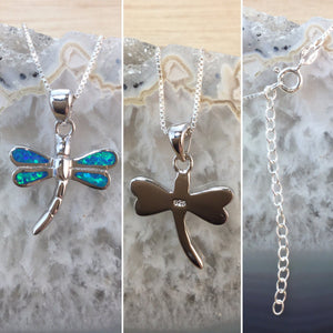 Sterling Silver Opal Dragonfly Necklace - Necklace - AlphaVariable