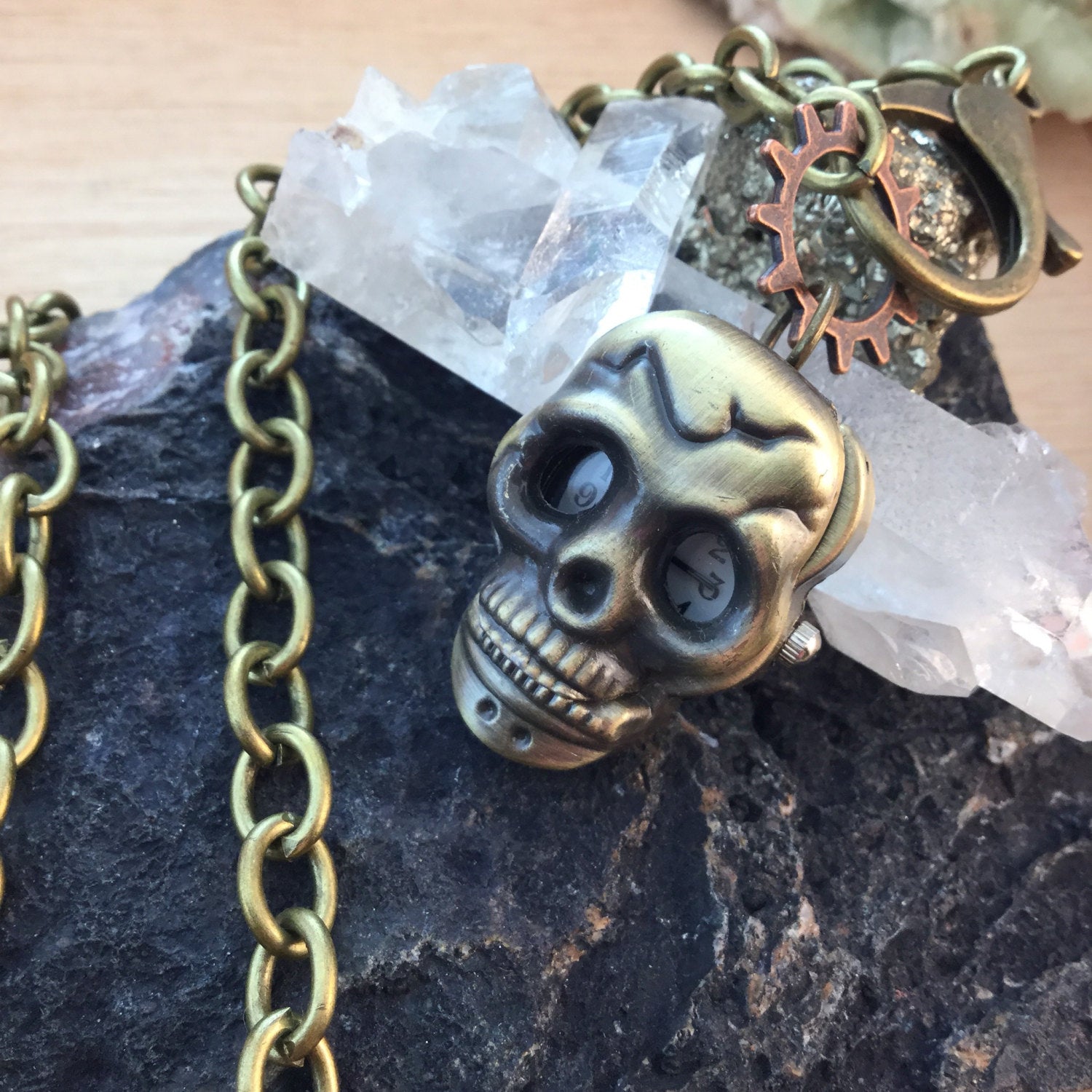 Butler & Wilson Black Diamond Crystal Skulls & Cross Necklace