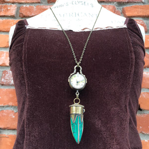 Turquoise Horn Pocket Watch Necklace - Pocket Watch Necklace - AlphaVariable