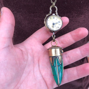 Turquoise Horn Pocket Watch Necklace - Pocket Watch Necklace - AlphaVariable
