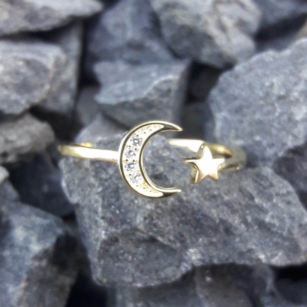 TheVineGirl 7 Pcs Multi Designs Moon Star Ring Set For Women And Girls