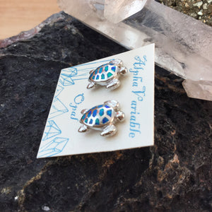 Sterling Silver Turtle Opal Earrings - Earrings - AlphaVariable