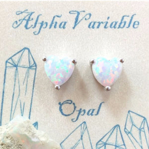 Sterling Silver Opal Heart Earrings - Earrings - AlphaVariable