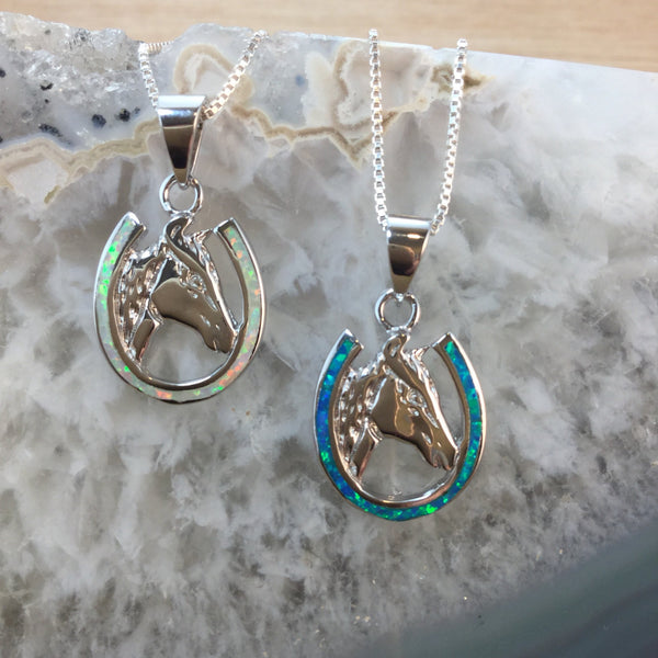 Sterling Silver Opal Horseshoe Necklace - Necklace - AlphaVariable