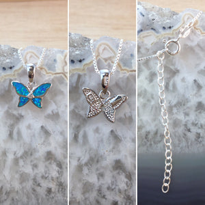 Opal Butterfly Necklace in Blue Velvet Gift Box - Necklace - AlphaVariable
