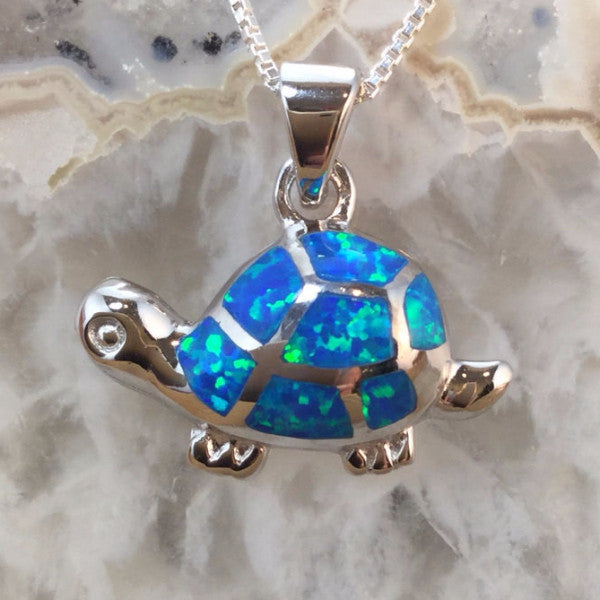 Sterling Silver Opal Turtle Necklace - Necklace - AlphaVariable