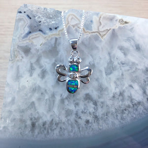 Sterling Silver Opal Bee Necklace - Necklace - AlphaVariable