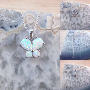 Sterling Silver Opal Butterfly Necklace - Necklace - AlphaVariable
