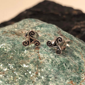 Triskelion Celtic Earrings - Sterling Silver Studs - AlphaVariable