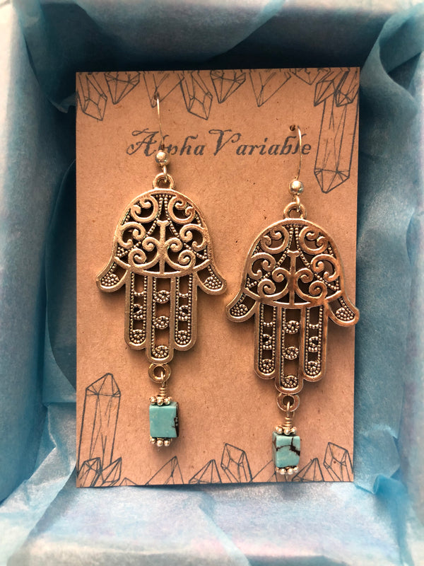 Turquoise Hamsa Earrings - Earrings - AlphaVariable
